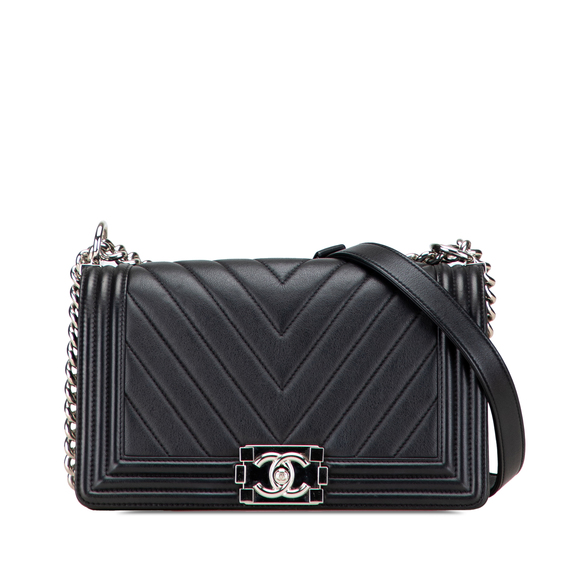 Pre-Loved Chanel Old Medium Chevron Calfskin Boy Flap - Picture 1 of 10